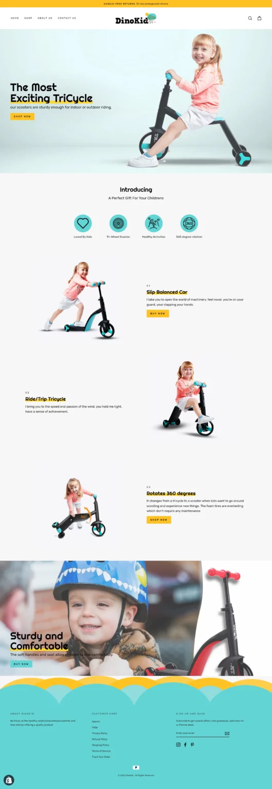 DinoKid Shopify store design preview — Kids Ride-On Toys